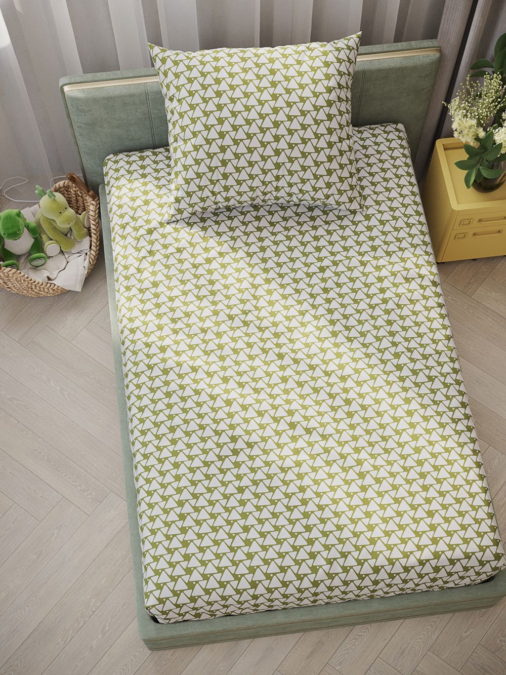 Постельное белье поплин Сказка "Юрский период/Эра" 1,5-сп Наволочка 50х70 см 1 шт Простынь 150x215 см Пододеяльник 145x205 см