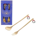 Набор для десерта «Новогодний микс» 2предмета (ложка+вилка) в подарочной коробке, золото