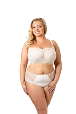 Бюстгальтер-топ с мягкими чашками +size из сетки и гипюра (Размер: 85H) (Цвет: кремовый)