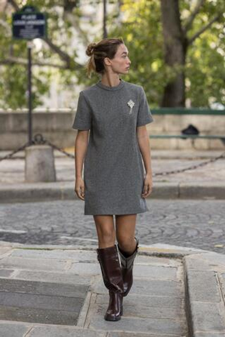 ZARA ПЛАТЬЕ С УКРАШЕНИЯМИ, СЕРЫЙ МЕЛАНЖ