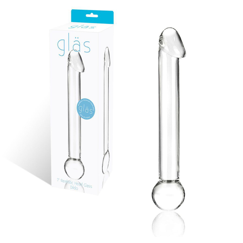 Стеклянный дилдо с реалистичной головкой - 17,8 см.