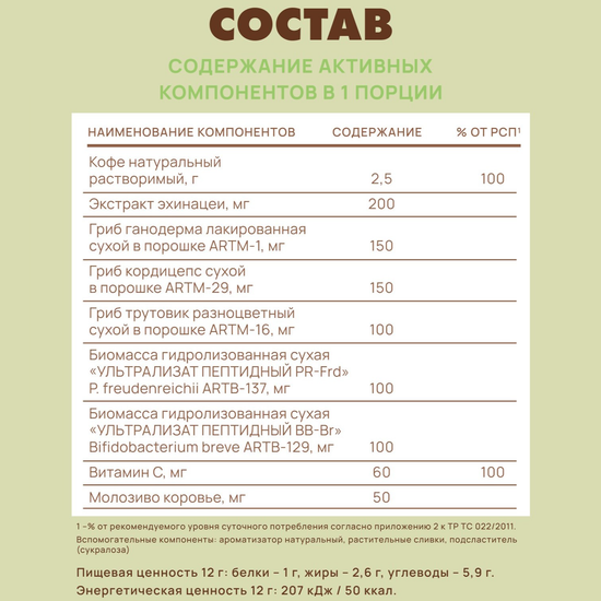 Кофе БЕЗ САХАРА Иммуно актив