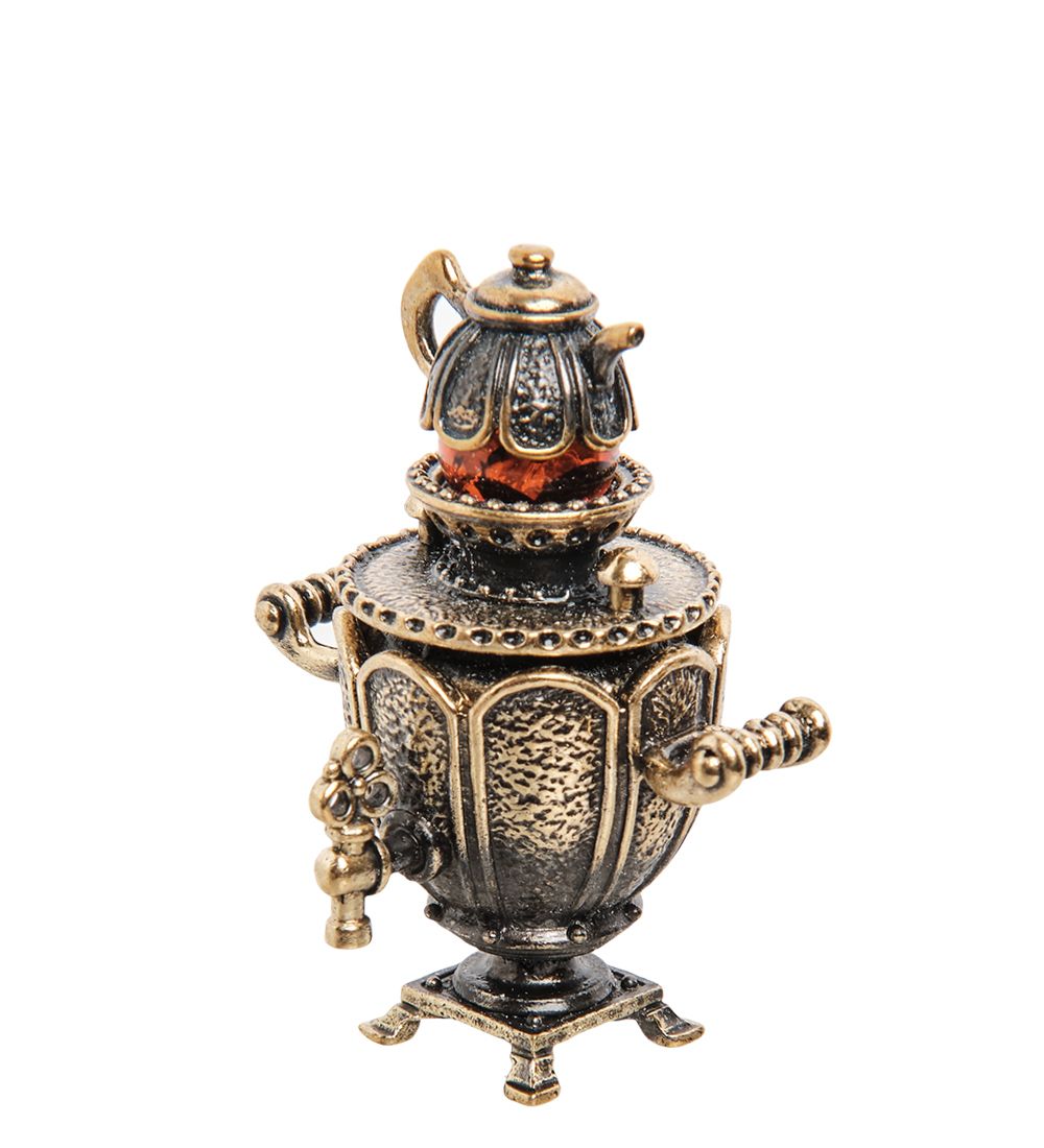 Народные промыслы AM-1283 Фигурка «Самовар» (латунь, янтарь)