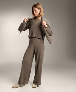 Oysho Джемпер с круглым вырезом из 100% кашемира, серо-коричневый