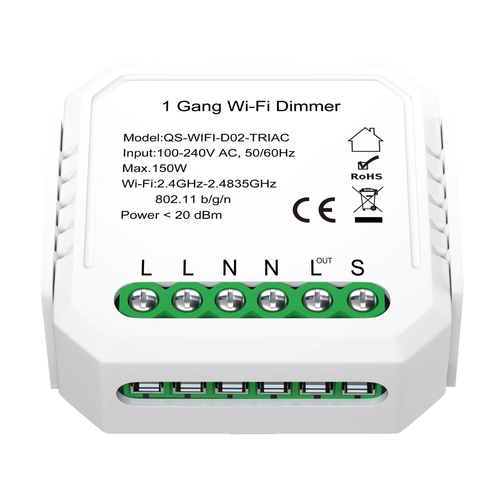 ST9000.500.01C WIFI реле 1 канал, 10A Белый - -*Max 2300W/250W - Ra  IP20 L46xW46xH18 100-240V