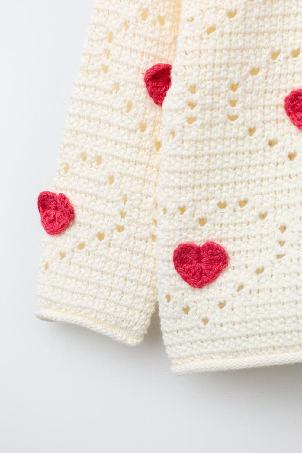 ZARA СВИТЕР ИЗ КРУЖЕВА КРОШЕ С УЗОРОМ «СЕРДЦА», ЭКРЮ