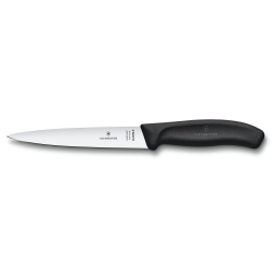 Фото нож филейный VICTORINOX Swiss Classic с гибким прямым лезвием 16 см из нержавеющей стали рукоять из пластика чёрного цвета в блистере с гарантией