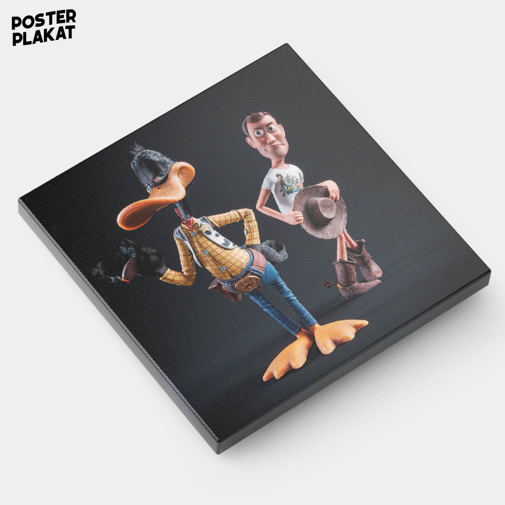 Картина для интерьера Даффи Дак и Вуди на холсте, персонажи мультфильма, холст с печатью на подрамнике, на стену, Постер Плакат