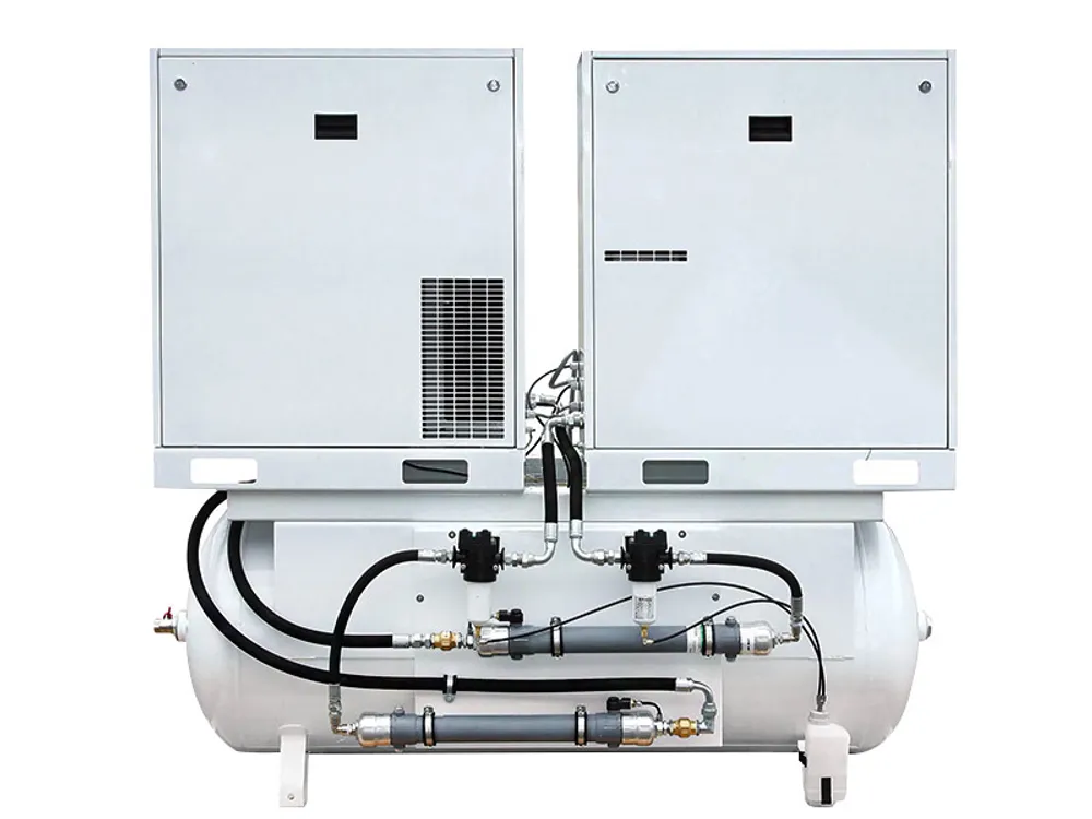 Спиральный компрессор Remeza КС10-10-500ТМ: 2 компрессора и 2 двигателя на ресивере 500л. с осушителем