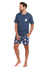 Мужская хлопковая пижама с принтом в виде мишек (Размер: XL) (Цвет: синий)