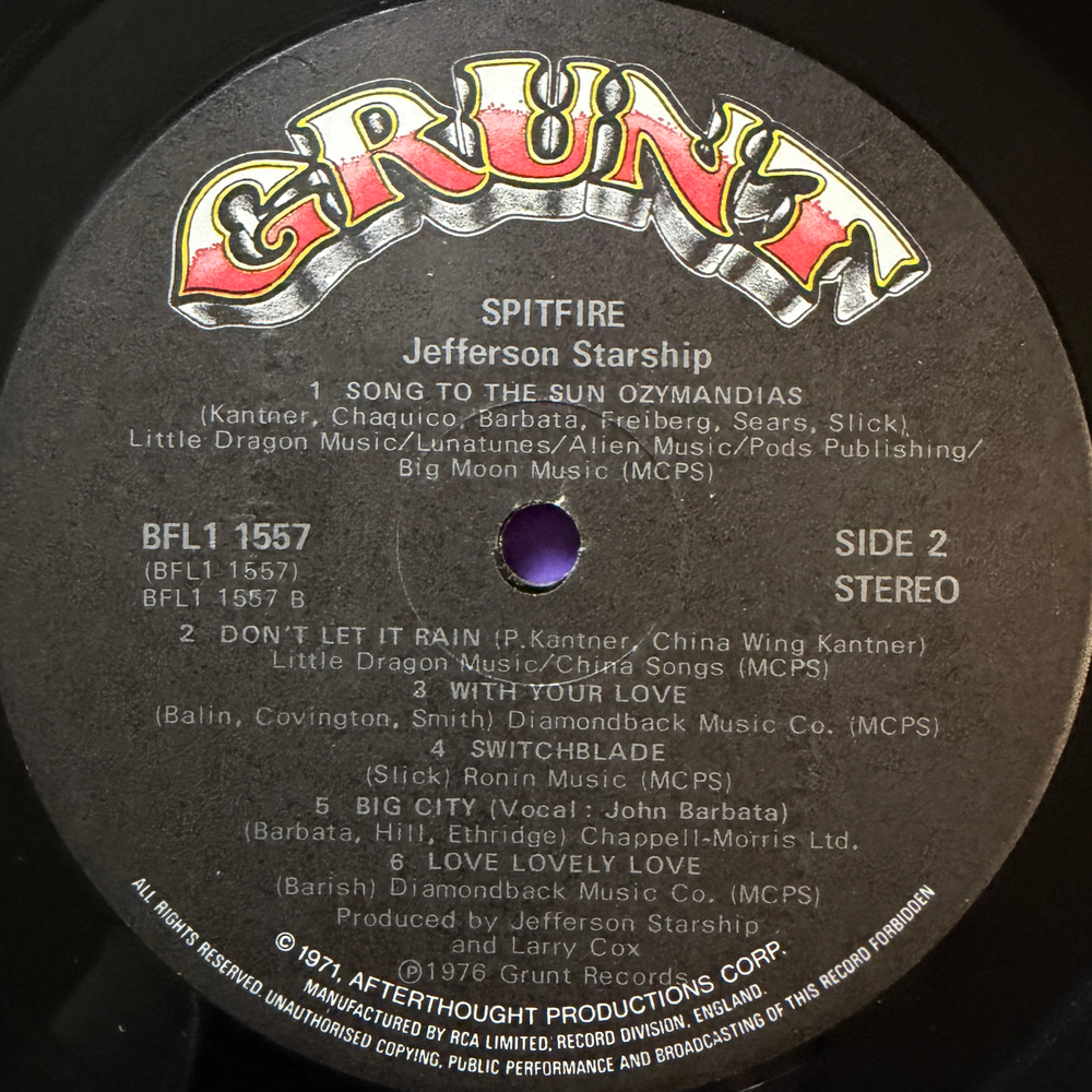 Jefferson Starship ‎– Spitfire (Англия 1976г.)Т