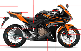 77240-MJW-J20ZF. COWL SET, R. RR. (WL) *TYPE4*. Fairing Honda CBR500 2016-2017-2018. Orange black