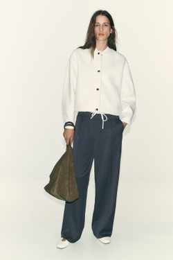 ZARA БРЮКИ WIDE LEG С ДВОЙНЫМ ПОЯСОМ, АНТРАЦИТОВО-СЕРЫЙ