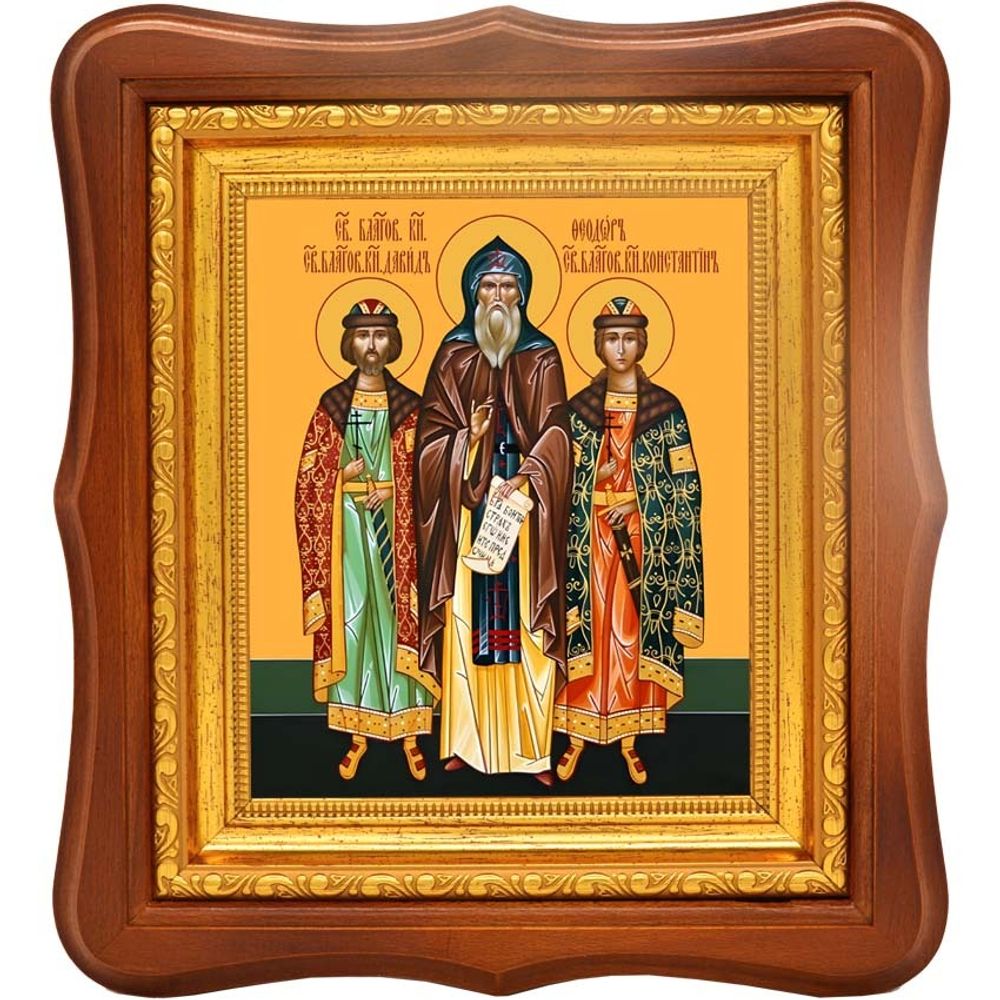 Феодор Смоленский, Ярославский и чада его Давид и Константин, Ярославские чудотворцы благоверные князья. Икона на холсте.