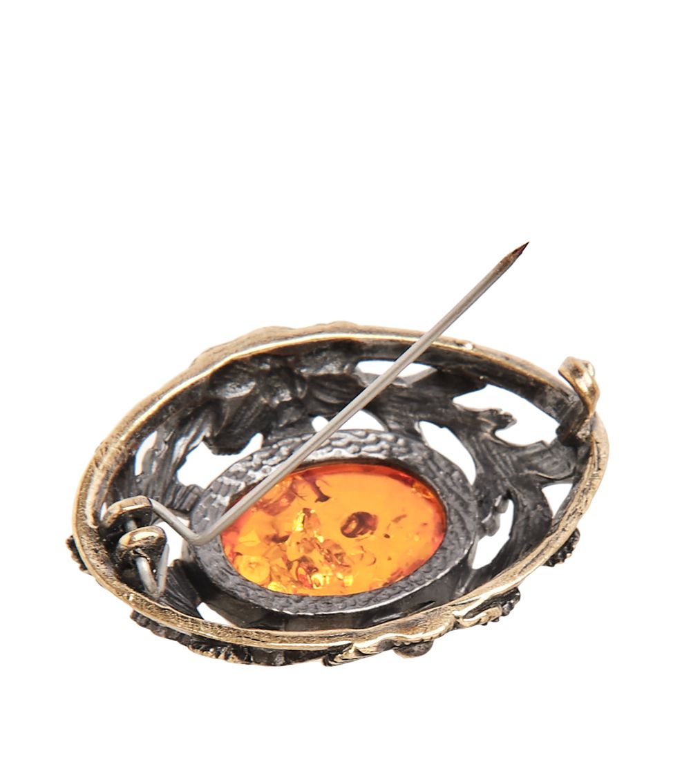 AM-2387 Брошь «Сад Мажорель» (латунь, янтарь)