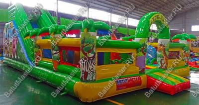 Надувной батут "Джунгли малый" борта с сеткой, размер 10*7*5 м