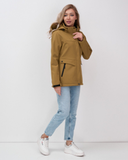 Ветровка спортивная женская с капюшоном softshell горчичного цвета 9566G