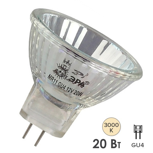 Лампа галогенная ЭРА MR11 20W 12V GU4 30° CL софит нейтральный (5055287100276) C0027361