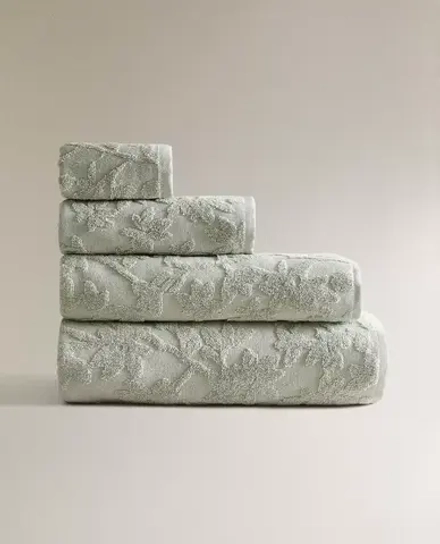 ZARA HOME ЖАККАРДОВОЕ ПОЛОТЕНЦЕ С ЦВЕТОЧНЫМ УЗОРОМ, СИНИЙ
