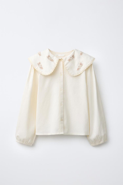 ZARA ПИЖАМА С ВЫШИТЫМИ ЦВЕТАМИ, ЭКРЮ