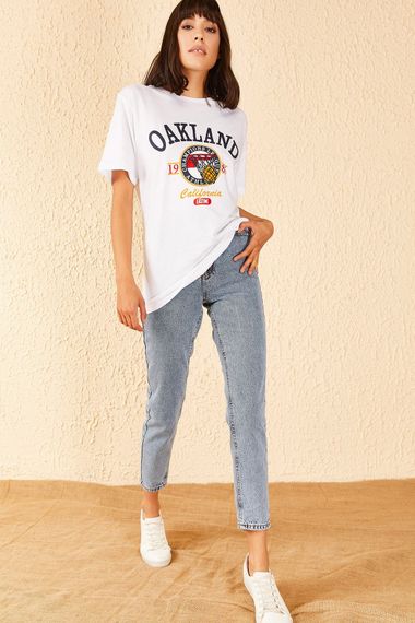 Qadın üçün boz Mom Stile cins şalvar 10701013