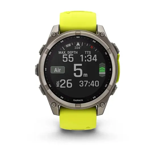 Мультиспортивные GPS часы Garmin Fenix 8 (47 mm) Solar, Sapphire Titanium with Amp Yellow/Graphite Silicone Band 010-02906-21