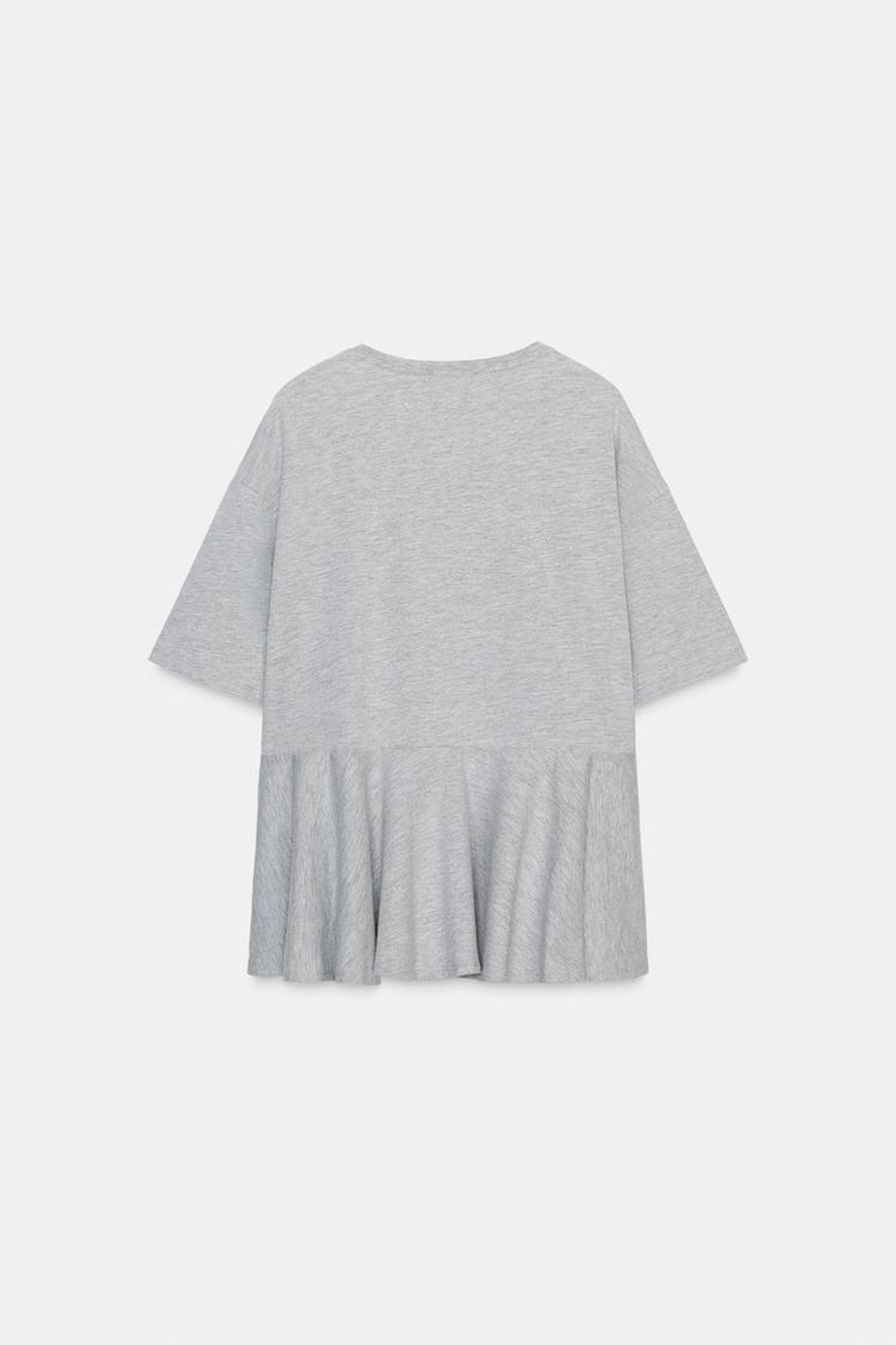 ZARA ФУТБОЛКА В СТИЛЕ ПРЕППИ С ВОЛАНАМИ, СЕРЫЙ МЕЛАНЖ