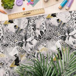 Ткань интерлок абстрактные ромбы с листьями