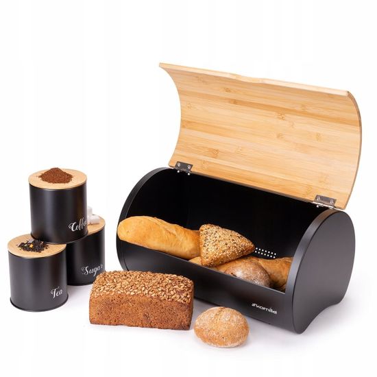 Набор Хлебница с емкостями для хранения Kamille KM 1121 нержавеющая сталь, бамбук