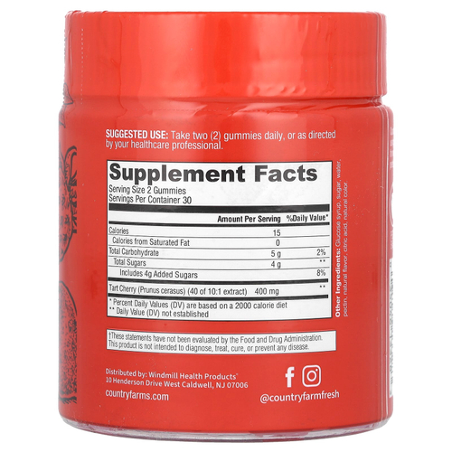 Country Farms, Tart Cherry, ежедневная поддержка метаболизма, вишня, 60 жевательных таблеток (200 мг в 1 жевательной мармеладке)