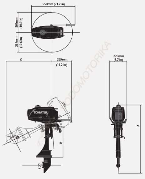 Лодочный мотор Tohatsu M3.5 S 3.5 л.с. двухтактный