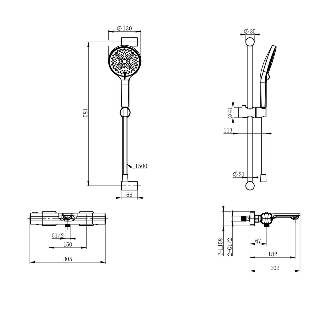 Смеситель для ванны с душем и термостатом WONZON & WOGHAND SOLID, Черный матовый (WW-C2011-A-MB)
