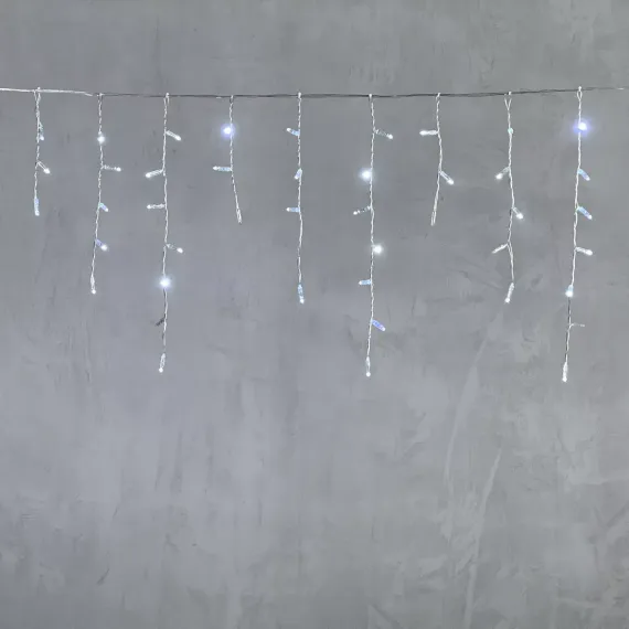Светодиодная бахрома с колпачком 4,9 x 0,5 м белая с мерцанием белого диода 220В, 200 LED, провод прозрачный ПВХ, IP65 (PIL200BLWCAP-10-2W)