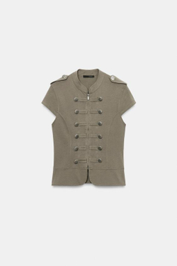 ZARA ЖИЛЕТ НА МОЛНИИ И ПУГОВИЦАХ, ТЕМНЫЙ ХАКИ