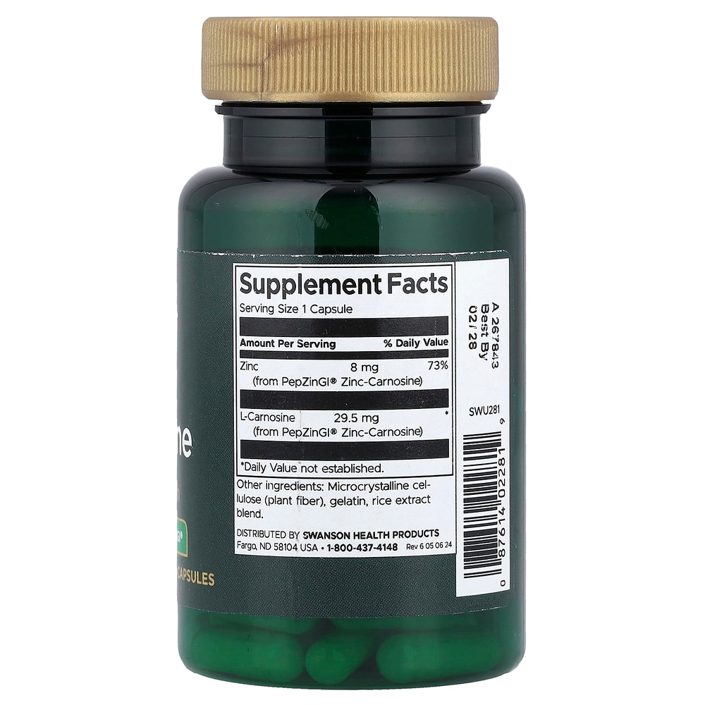 Swanson Vitamins, цинк карнозин, 60 капсул