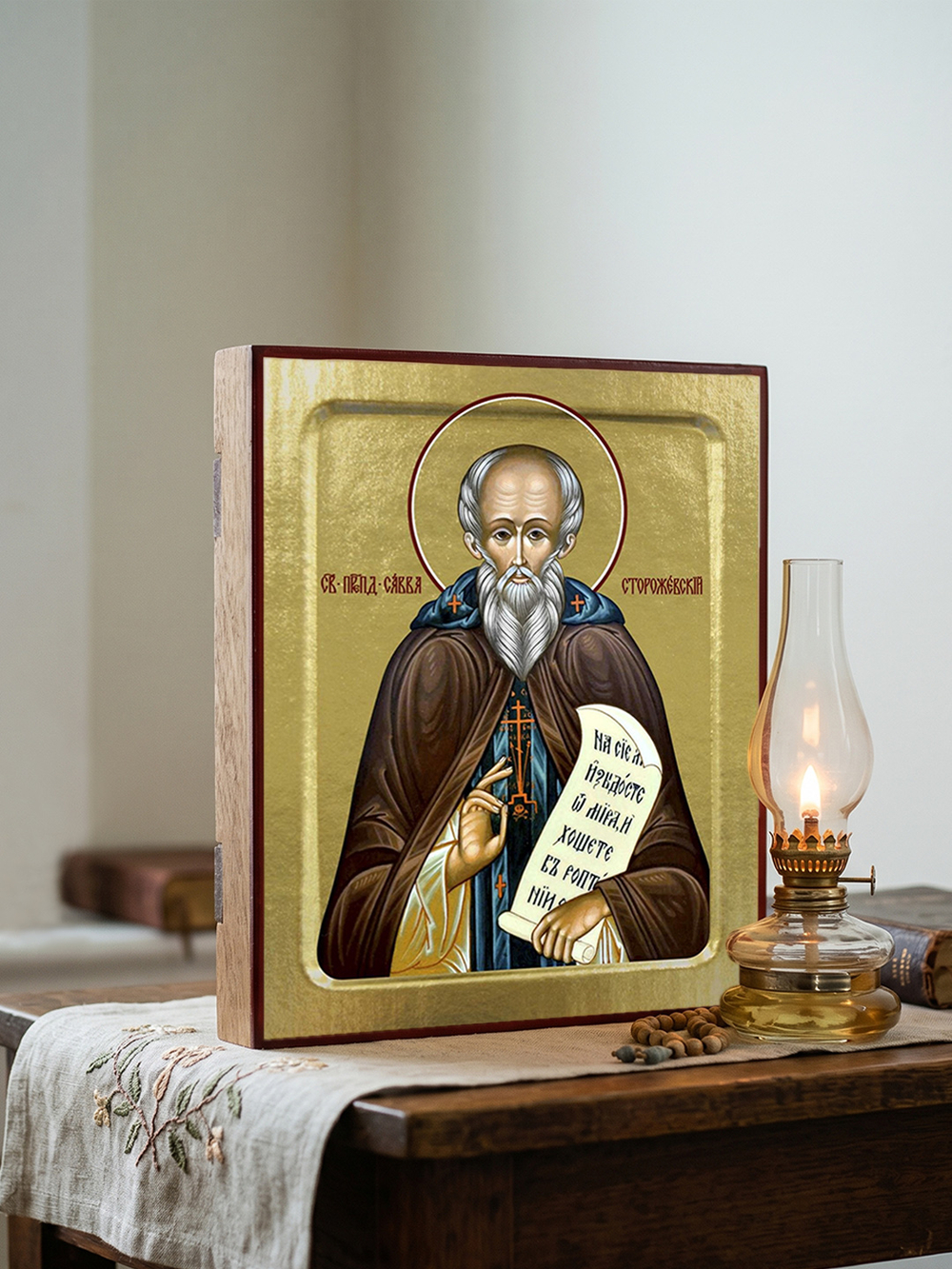 Икона Саввы Сторожевского (со скрижалем), преподобного на дереве: 125 х 160 (Синопсисъ)