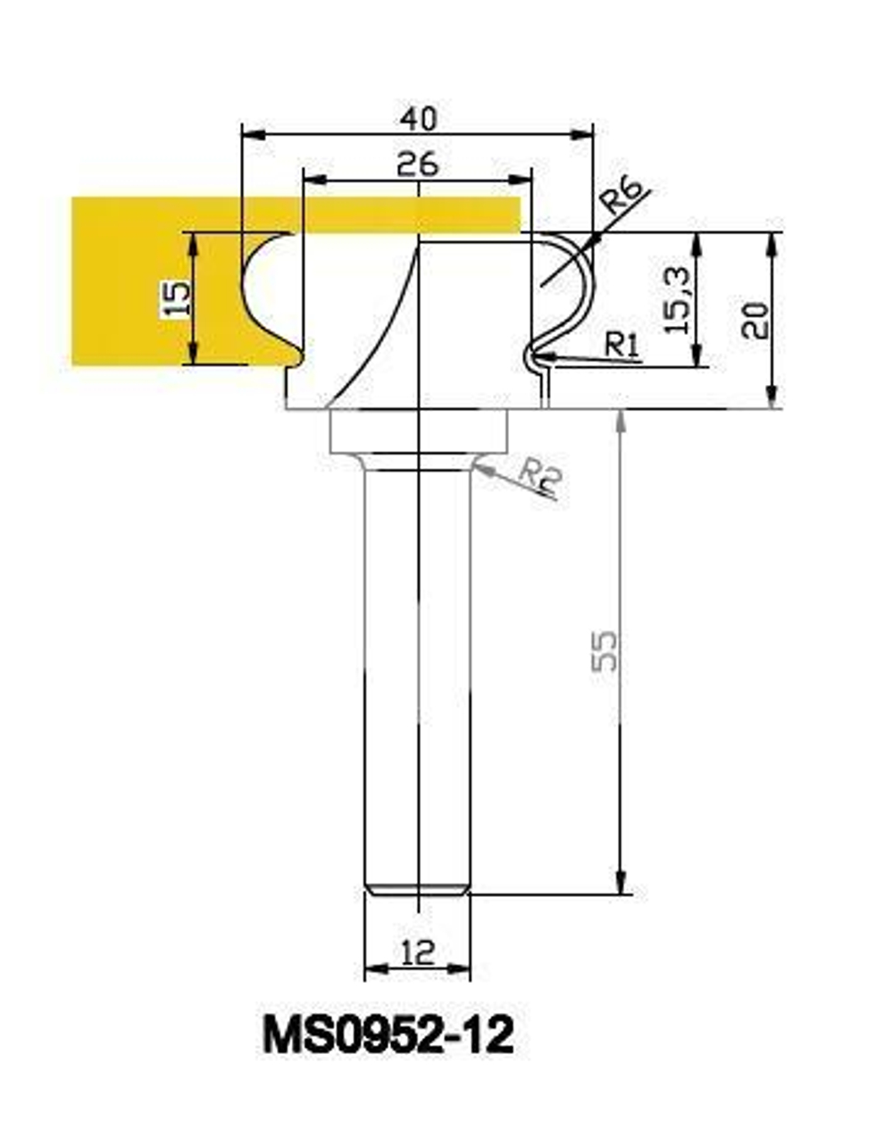 PCD фреза D.40x20x75 S.12