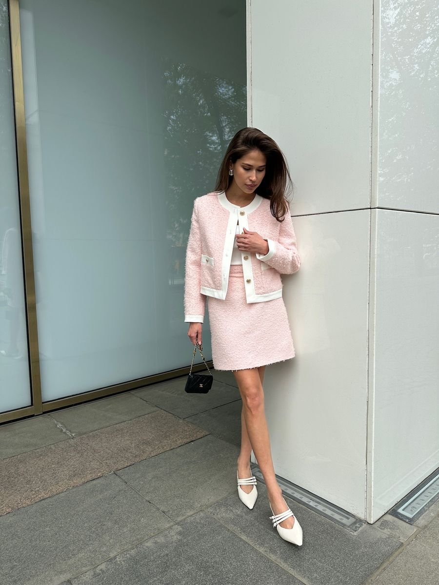 Юбка из твида с карманами мини розовая