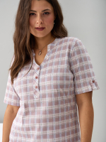 Блузка БЛ-122/клетка-бежевоголубая