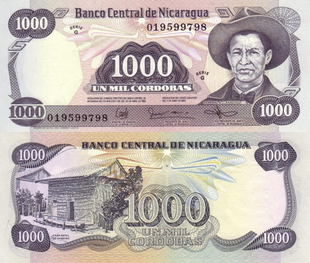 Никарагуа 1000 кордоба 1985 Родина Сандино UNC