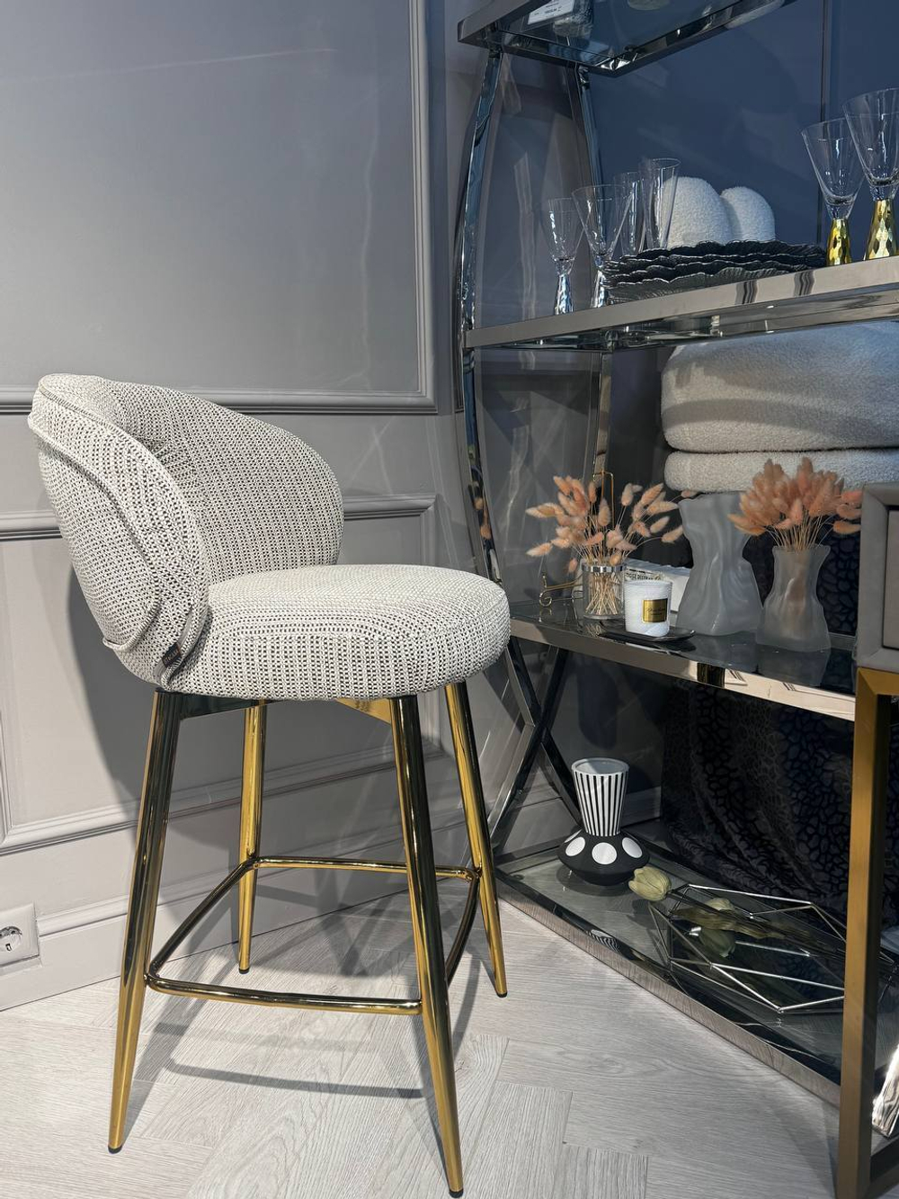 Стул барный Ist Casa Россо, белый крем, золото