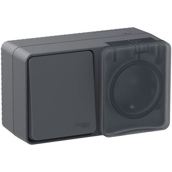 Блок ОП AtlasDesign PROFI IP54 (розетка 1-м 16А заземл. защ. шторки + 1-кл. выключатель 10А) антрацит SE ATN544070