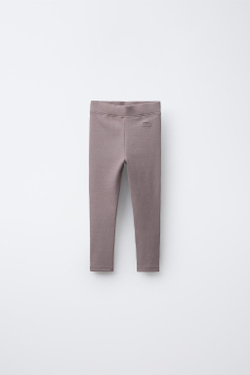 ZARA ЛЕГИНСЫ В РУБЧИК С НАШИВКОЙ, СЕРО-КОРИЧНЕВЫЙ