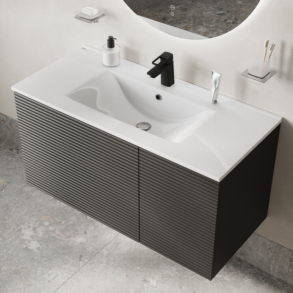 Тумба с умывальником IDDIS Bild, подвесная, 100 см, темно-серый, BIL10G0i95K