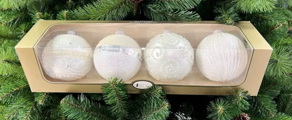 Набор стеклянных шаров Белая Коллекция, 4 шт., белый, Irena CO (91303)