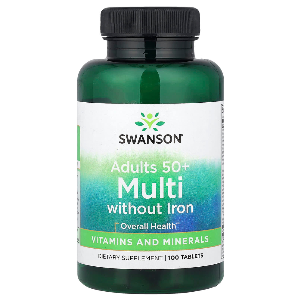 Swanson Vitamins, мультивитамины, без железа, для взрослых старше 50 лет, 100 таблеток