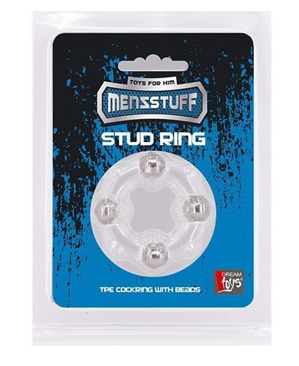 Эрекционное кольцо с 4 бусинами MENZSTUFF STUD RING CLEAR (Цвет: прозрачный)