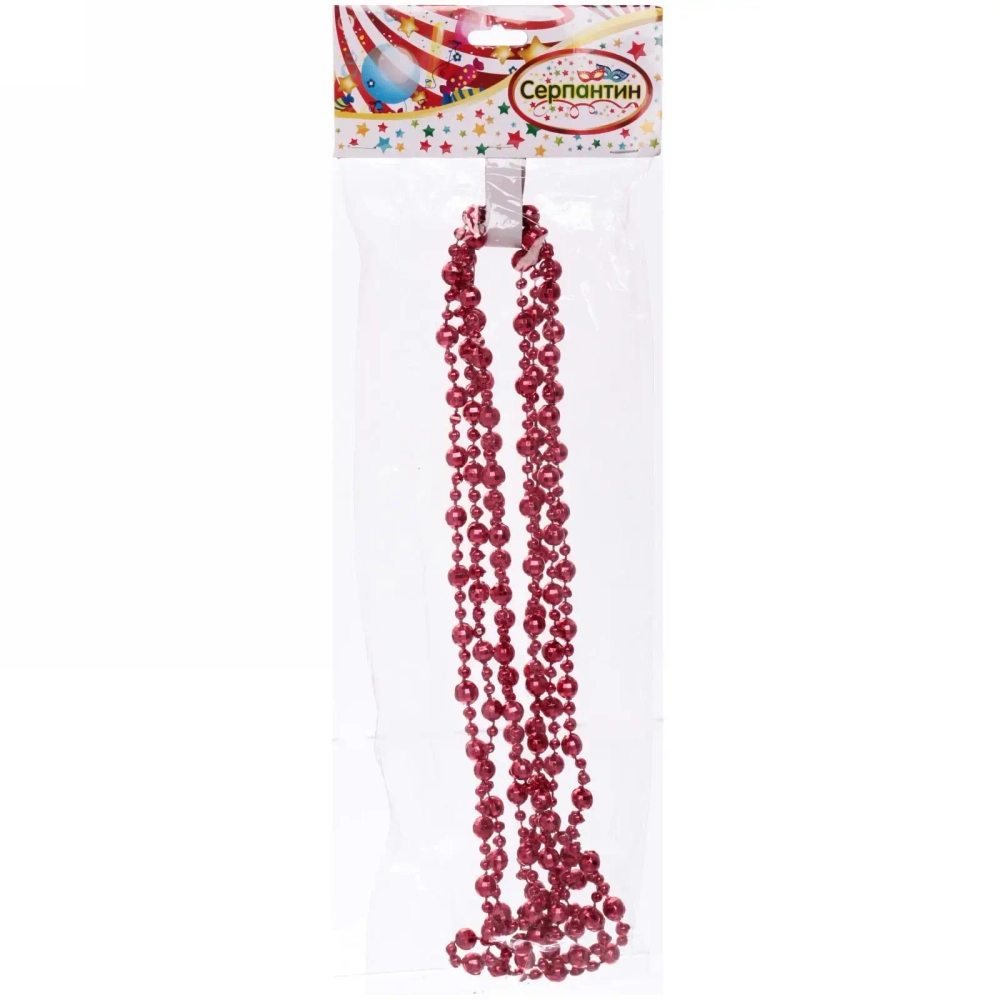 Бусы на елку 2,5м «Шарик Дискобол» d-5мм, Рубин