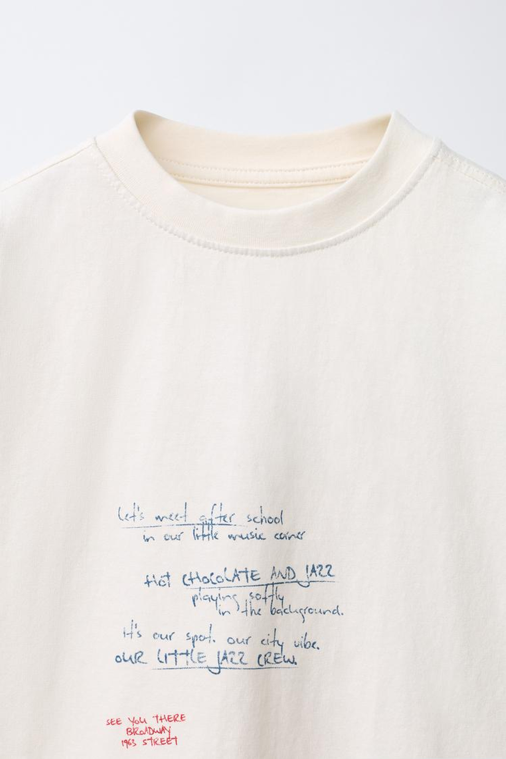 ZARA ФУТБОЛКА С НАДПИСЬЮ, КРЕМОВЫЙ