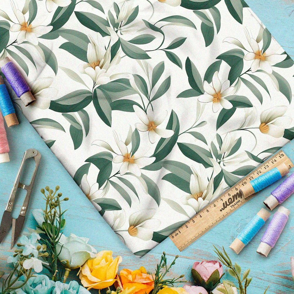 Ткань премиум флис нежная цветочная иллюстрация